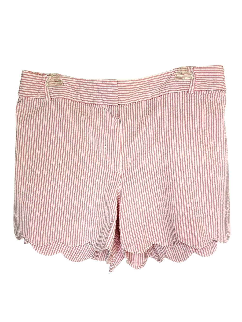 LOFT Pink & White Striped Seersucker Scalloped Shorts Size 16